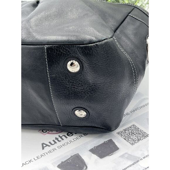 Coach F13759 Authenticated Black Pleated Leather East West Gallery Shoulder Bag - Picture 4 of 12